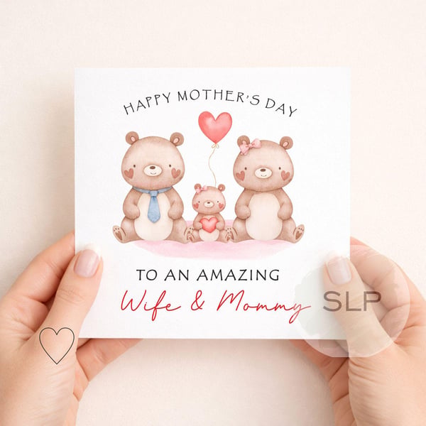 To An Amazing Wife & Mummy Mother's Day Card Cute Bear Family Card from Husband 