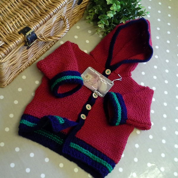 Hand Knitted Unisex Baby Hooded Jacket  6- 12 months size 