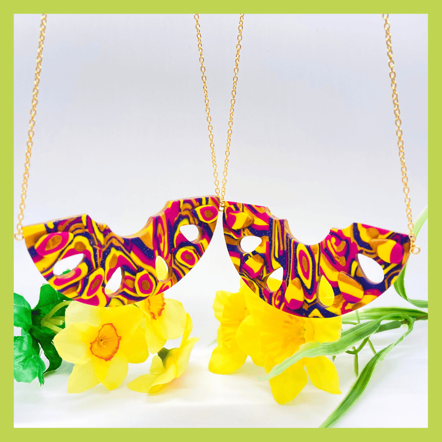 For Mum Deco Style Gold, Hot Pink, Yellow & Purple Polymer Clay Pendant 