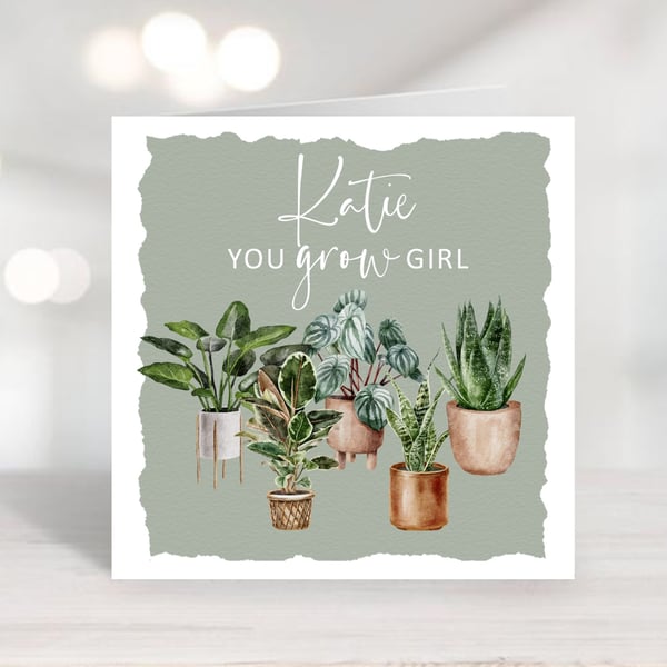 Pot Plants Greetings Card Personalised for any occasion and with any text