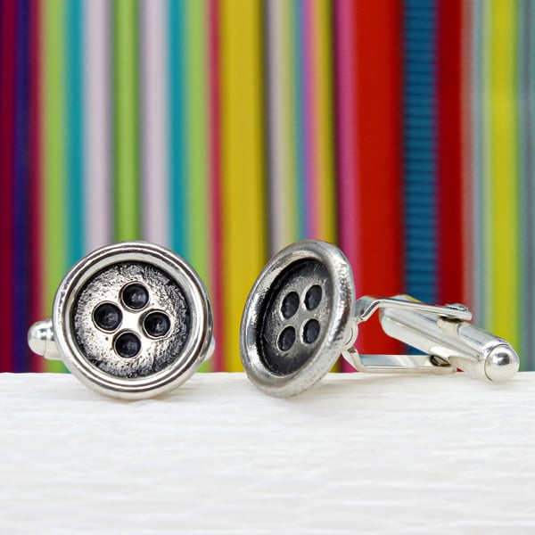 Silver cufflinks, button cufflinks, buttons, round, handmade, men's gift