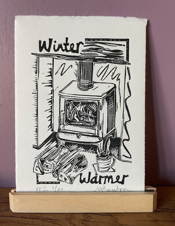 'Winter Warmer' Lino Print on Shiramine Select Paper (VE2)