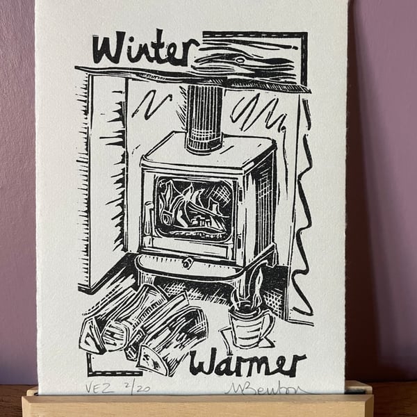 'Winter Warmer' Lino Print on Shiramine Select Paper (VE2)