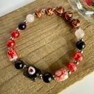 Lampwork, Gemstone, Glass and Wooden Bead Stretch Bracelet