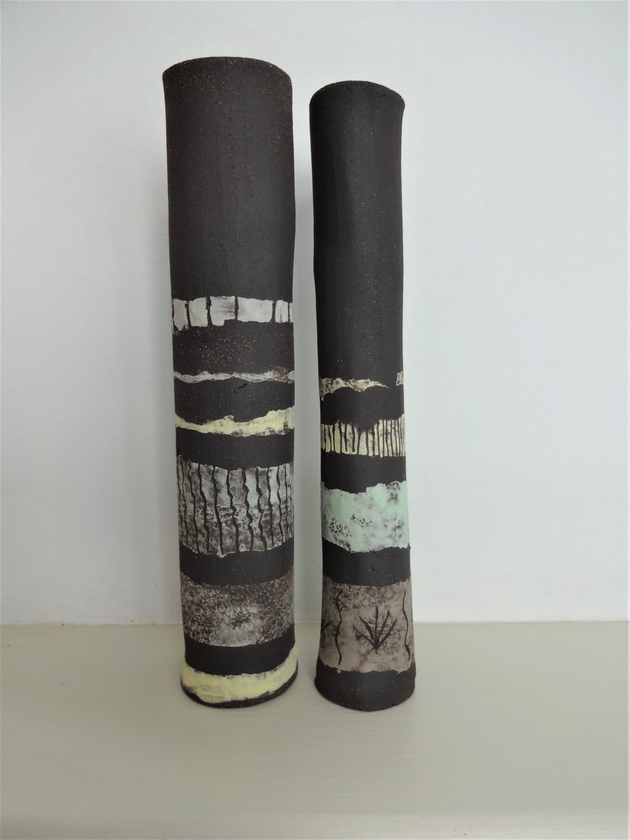 Evie & Esme.  Pair of skinny mini vases in stoneware ceramic.