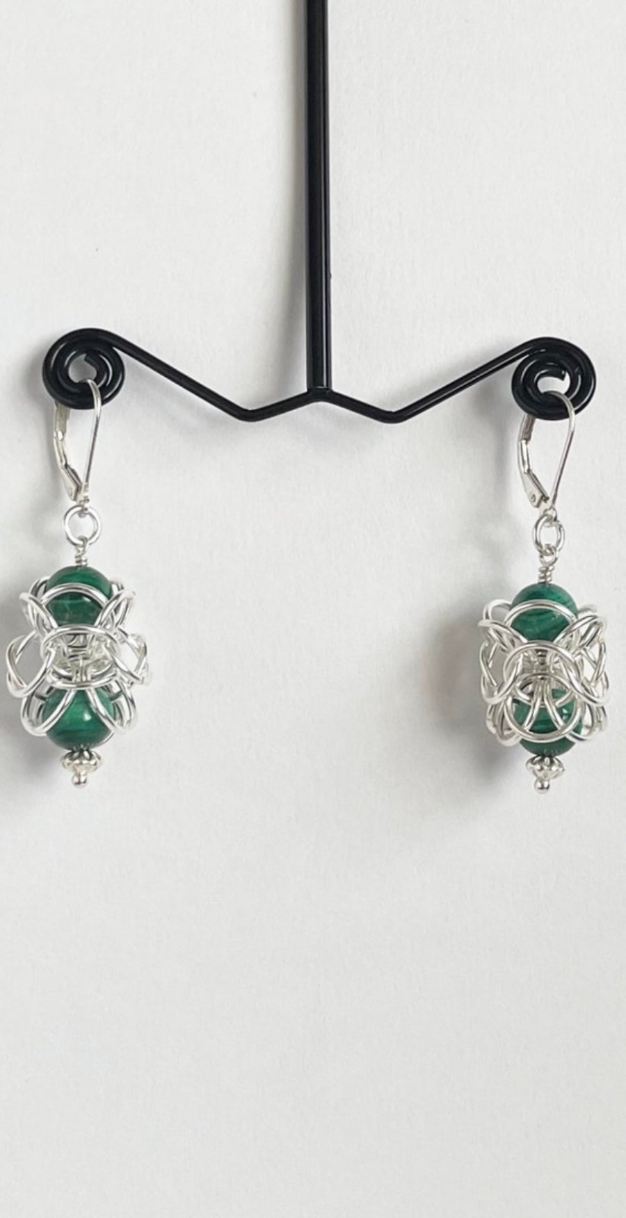 Sterling Silver Malachite Chainmaille Earrings