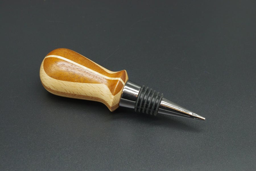 Hand Turned Wooden Bottle Stopper. Mixed Woods.