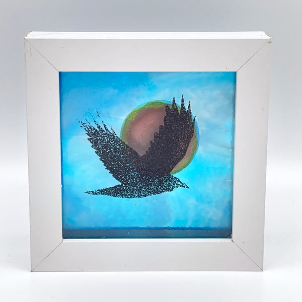 Sun and Raven Fused Glass Window Box Frame