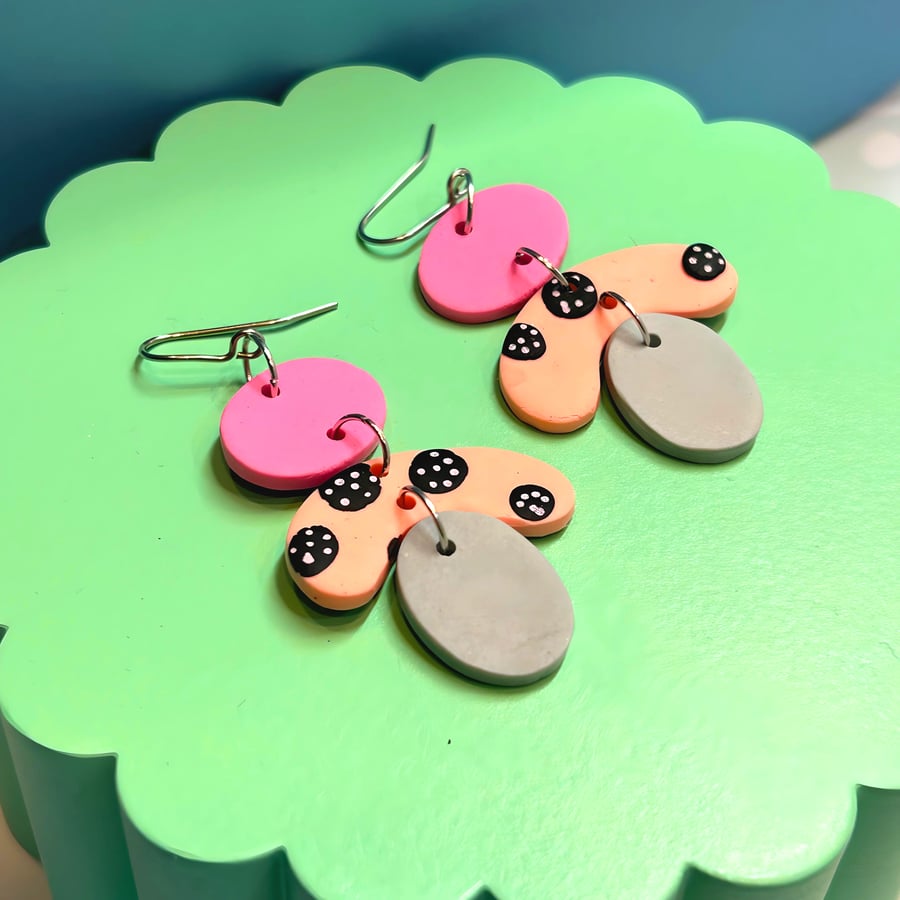 Petal shaped hook earrings, hypoallergenic colourful earrings, flower dangly ear