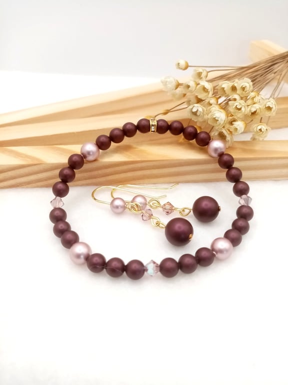 Earring & Bracelet Set-Elderberry & Powder Rose-Special Occasion Jewellery