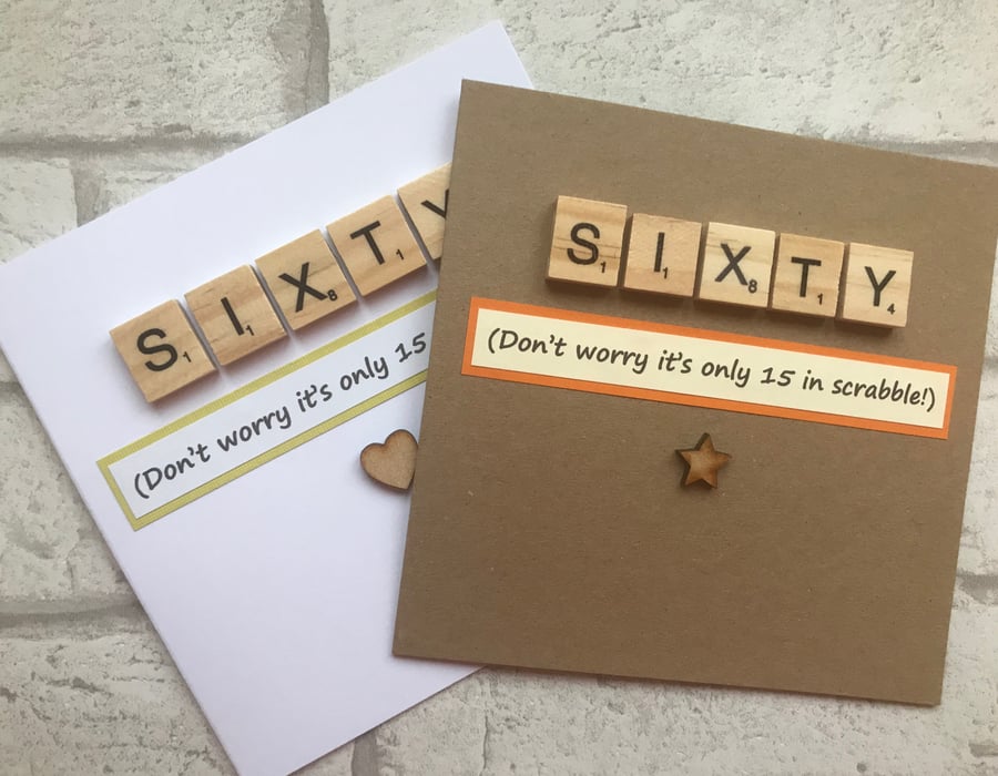 Personalised Handmade 60th, sixty, sixtieth, 60 Scrabble Birthday Card 