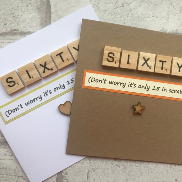 Personalised Handmade 60th, sixty, sixtieth, 60 Scrabble Birthday Card 