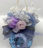 Blue and Lilac Christmas Bauble with Sequins, Lace, Ribbons and Flowers