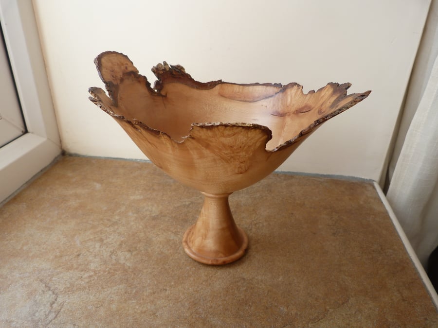 Pedestal Bowl, turned from figured birch.