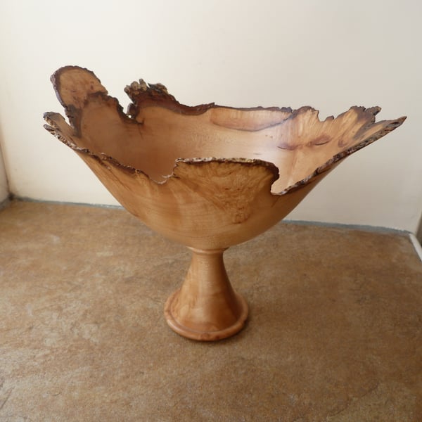Pedestal Bowl, turned from figured birch.