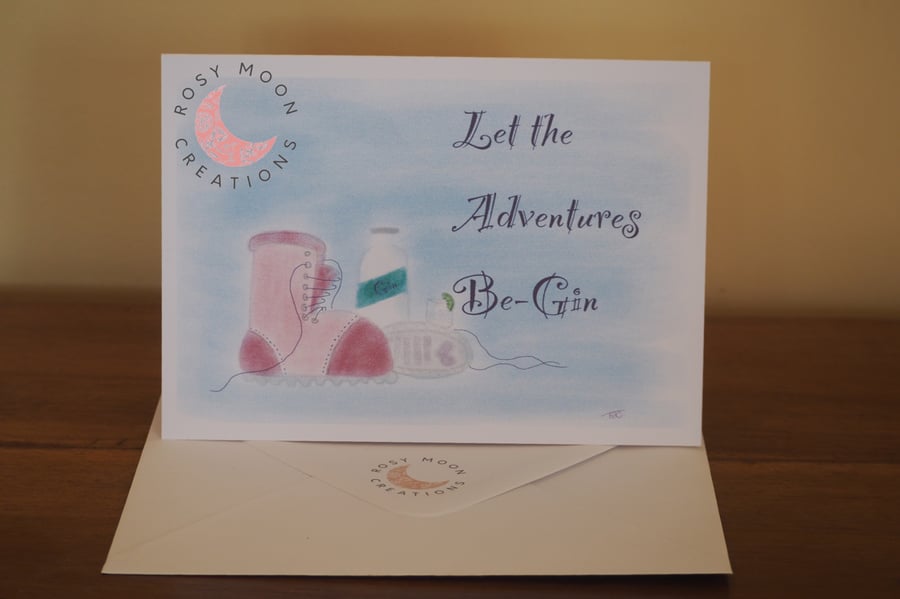 Muddy Boots & Gin in Blue, Blank Card