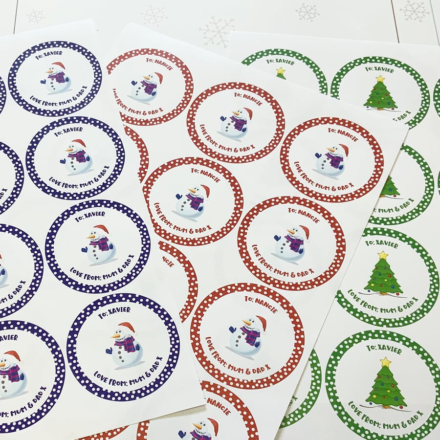 Personalised Christmas Stickers - Round 64mm