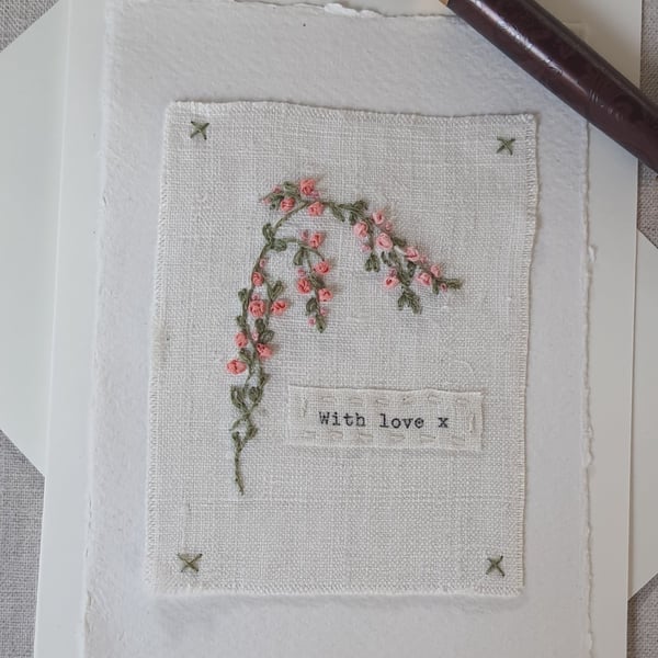 Hand Ribbon embroidered  keepsake blank greetings card