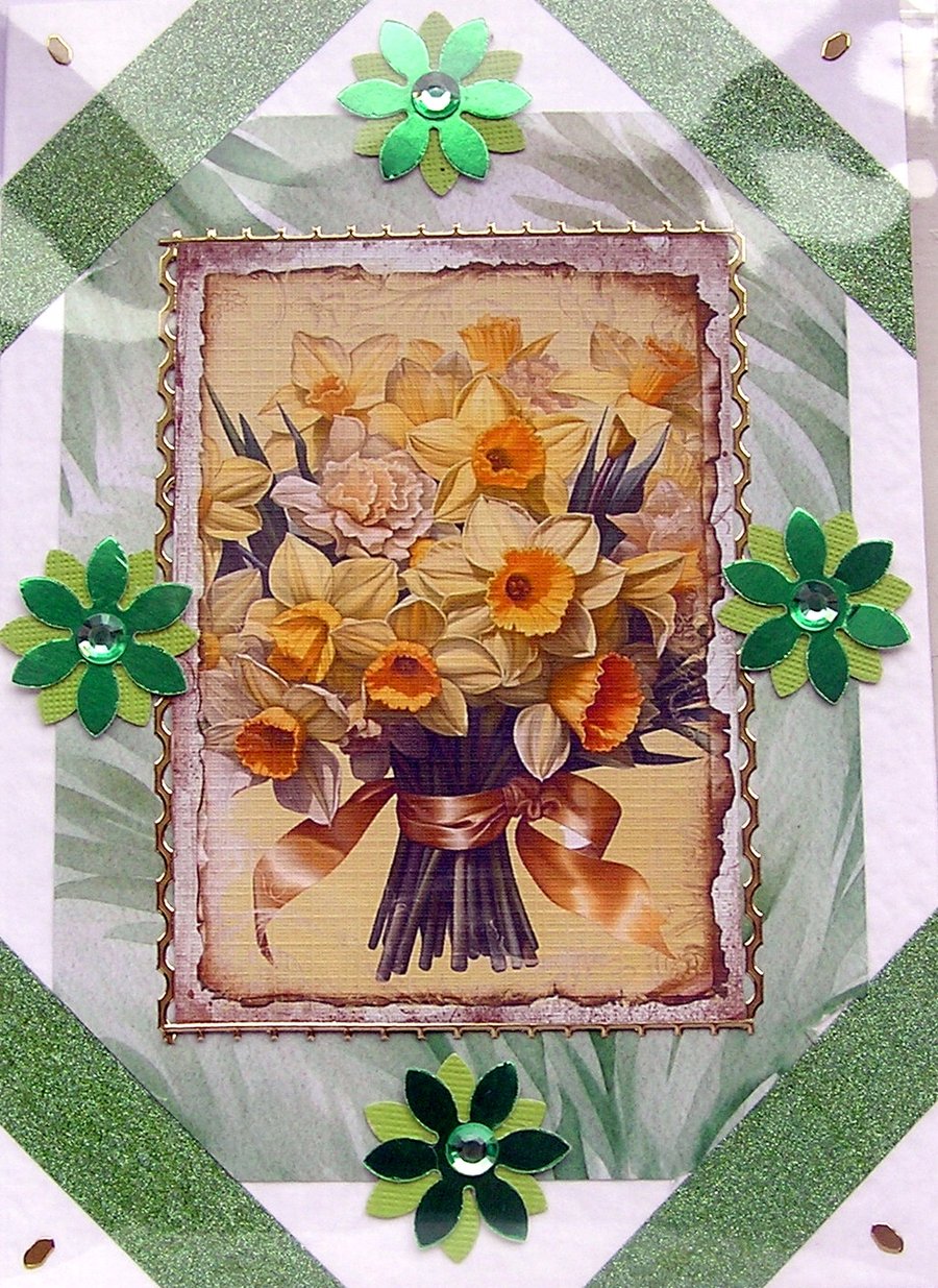 Daffodil Flowers - Hand Crafted Decoupage Greeting Card - Blank 2834