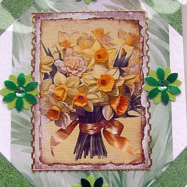 Daffodil Flowers - Hand Crafted Decoupage Greeting Card - Blank 2834