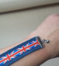 Upcycled Denim Bracelet with Union Jack Ribbon (British and Biker Vibes)  - Image 5