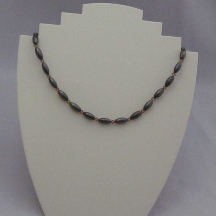 Hematite and Swarovski crystal necklace - smokey topaz (4)