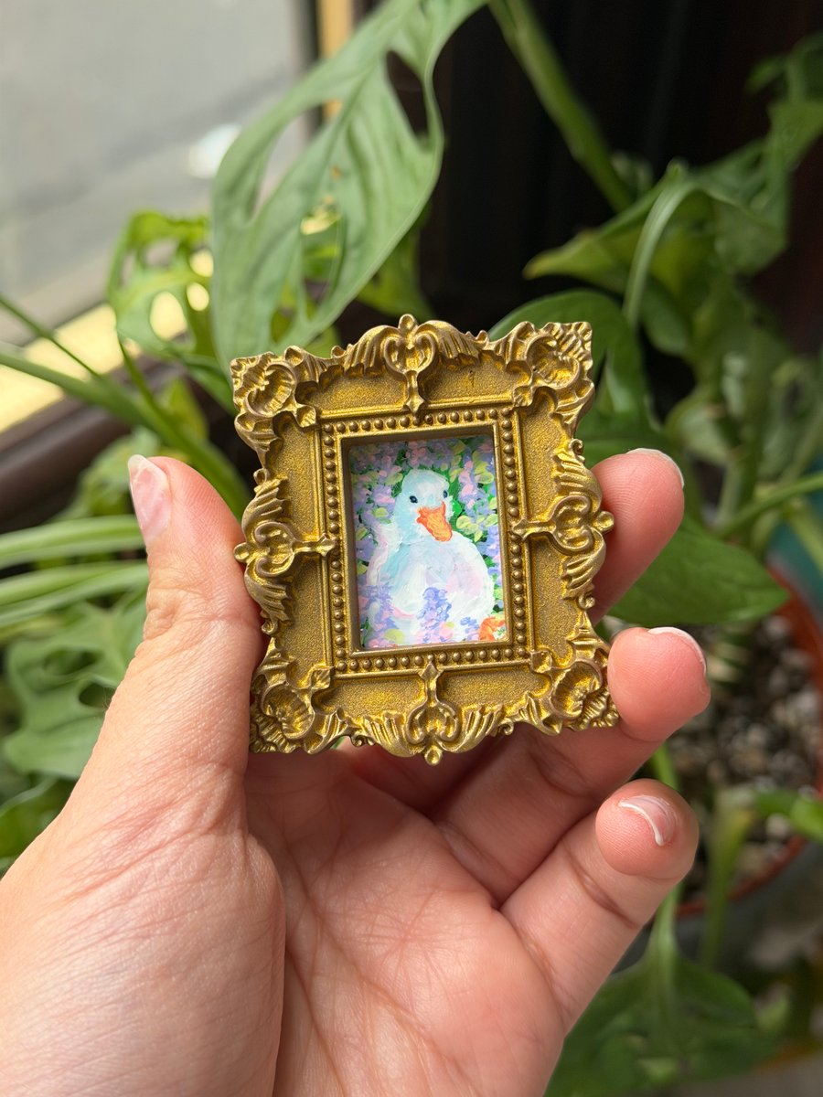 Duck acrylic painting in gold frame fridge magnet