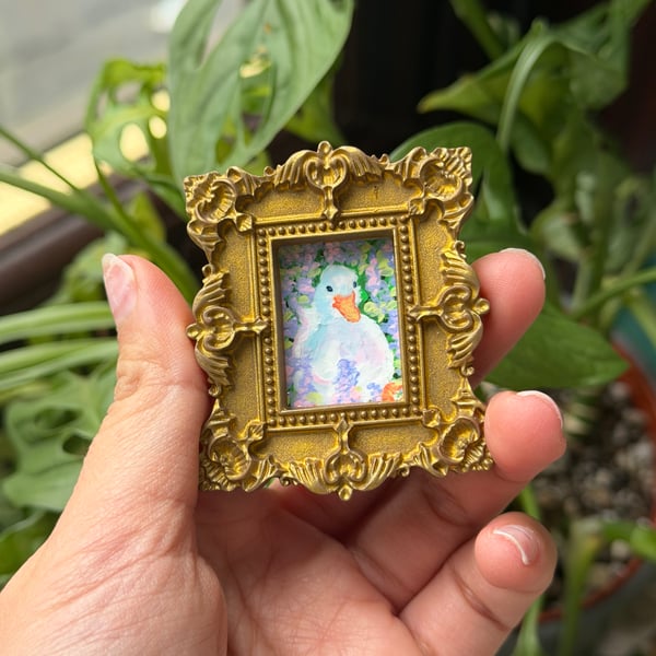 Duck acrylic painting in gold frame fridge magnet