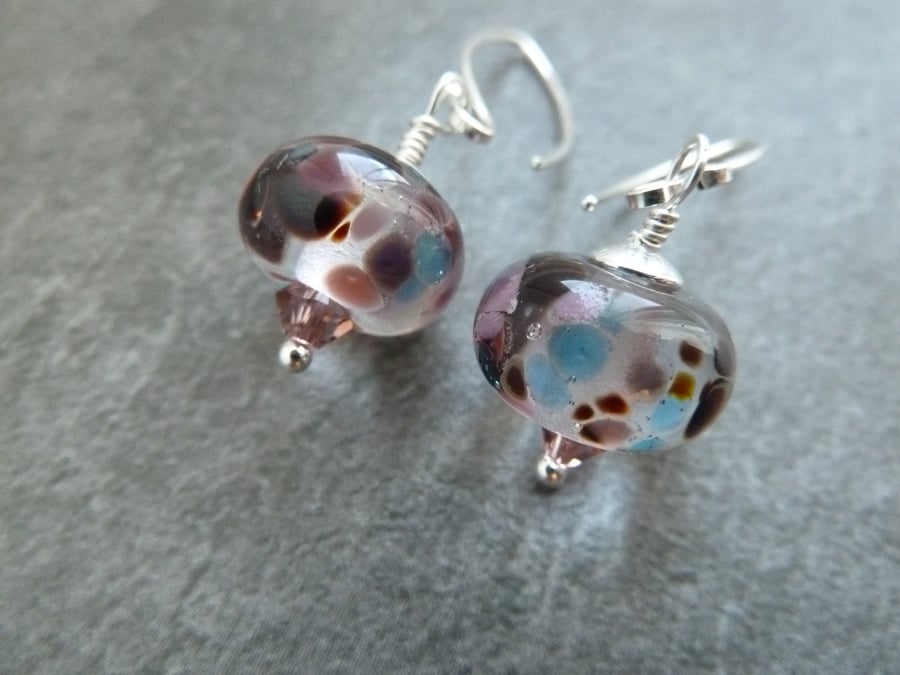 sterling silver earrings, purple lampwork glass jewellery