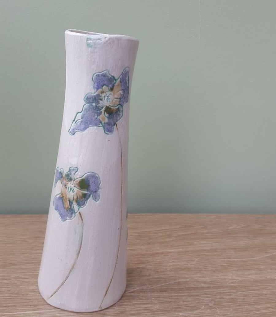 Tall Mint Green & Lilac Elegant Ceramic Vase