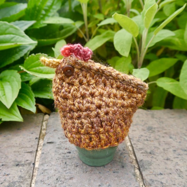 Gold Chicken Egg Cosy, Crochet Hen Cozy