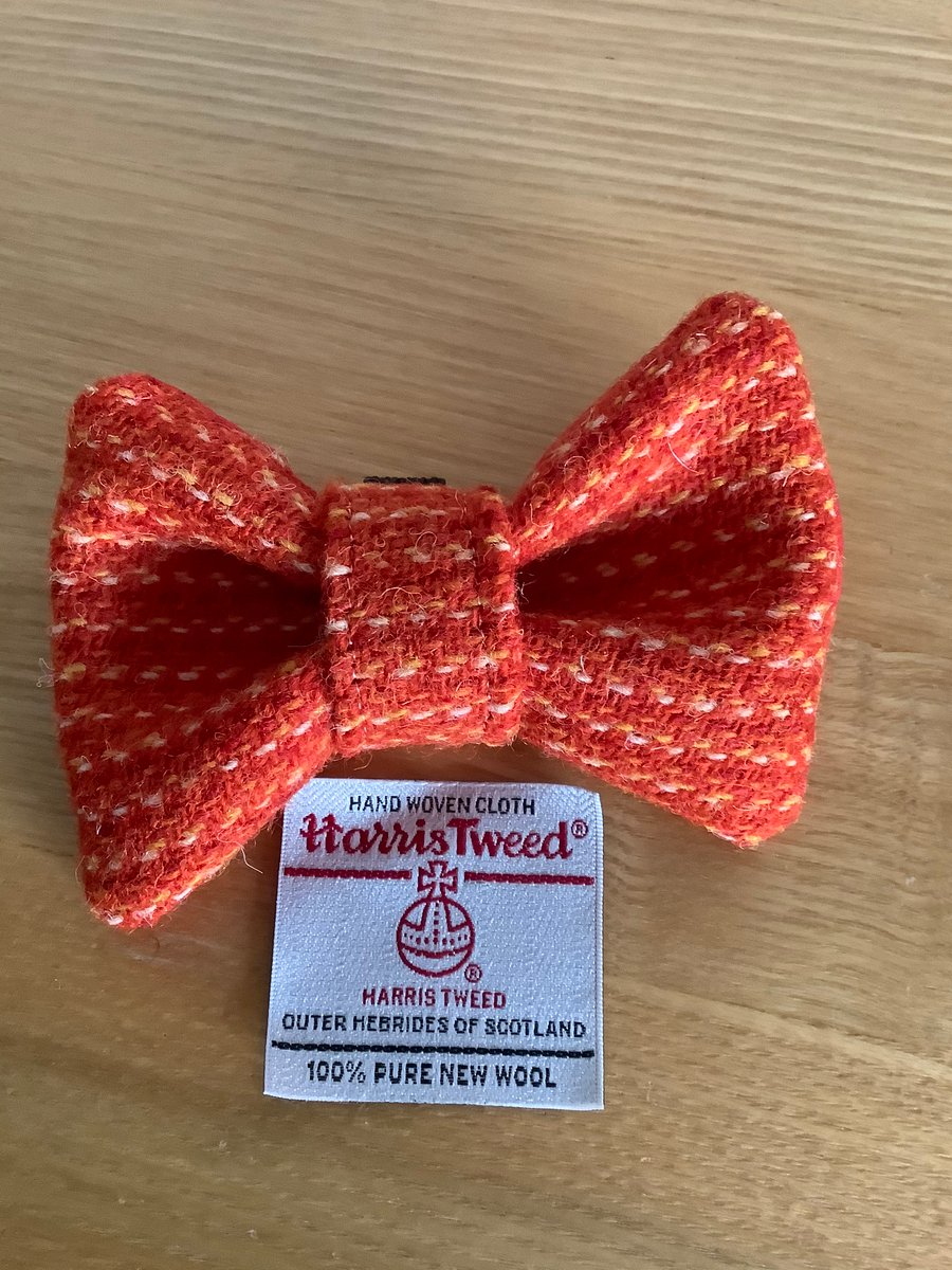 Harris Tweed Dog Bow Tie, Orange, Pink and Yellow Stripe,over the collar bow tie