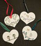 Set of 4 handmade hanging wood hearts with seaham seaglass birds love gift 