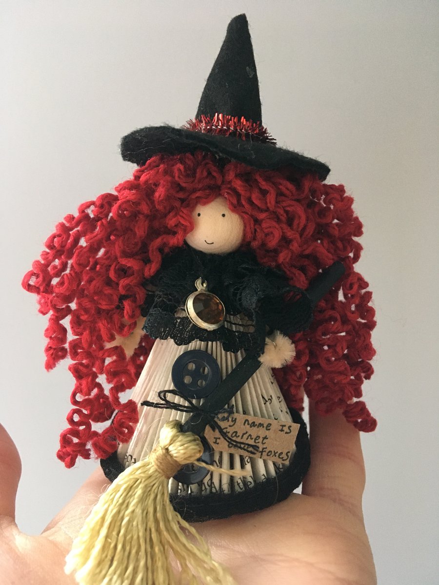 Witch Fairy Doll Decoration - Folded Book Art - Red