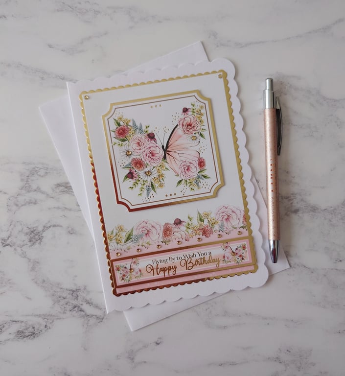 Flying By To Wish You A Happy Birthday Butterfly 3D Luxury Handmade Card