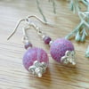 Large 12mm Crackle Agate & Genuine Ruby  Earrings Tibetan Silver & Silver Plate