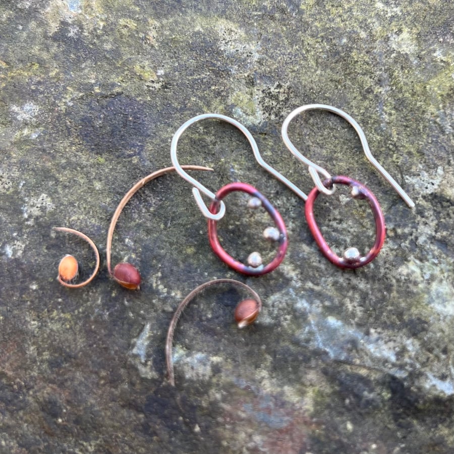 Copper and Silver  Mismatched Seed Pod Dangle Earrings