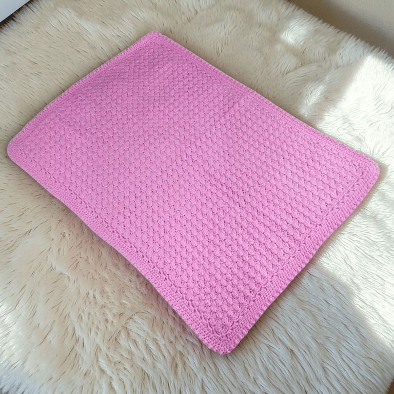 Hand-Crocheted Pink Baby Blanket, Perfect for Nursery Bedding, Pram, Cot