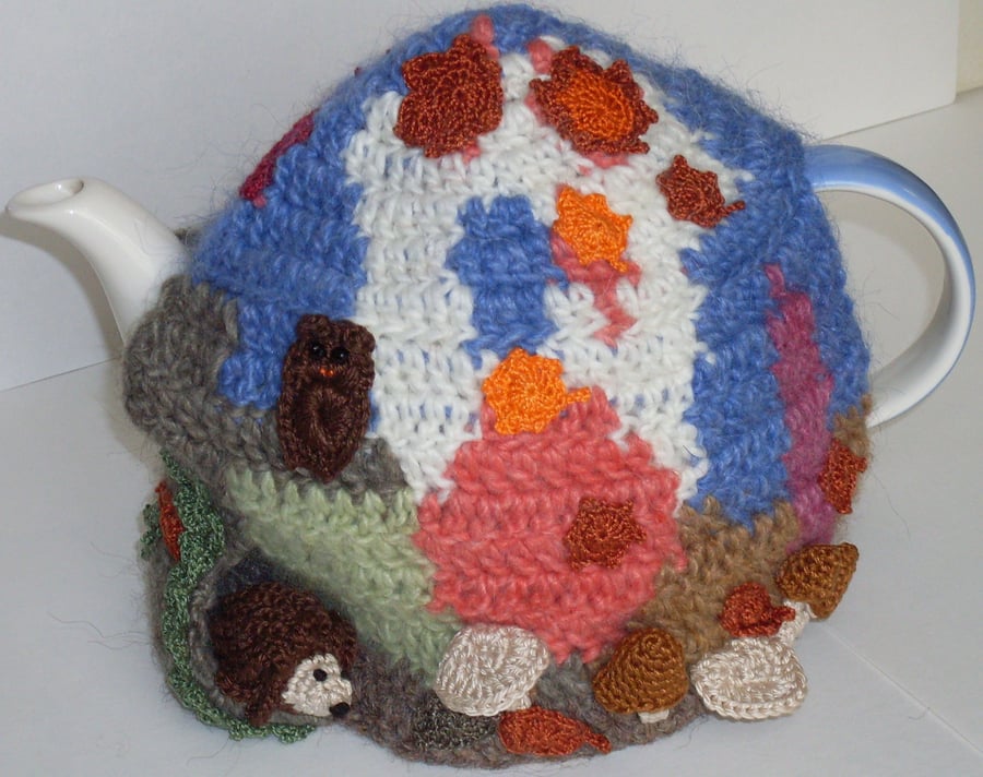 crochet Autumn wood teapot cosy   ready to ship