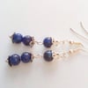 Earrings Made With Lapis Lazuli Beads and Silver Plated Flower Bead Caps