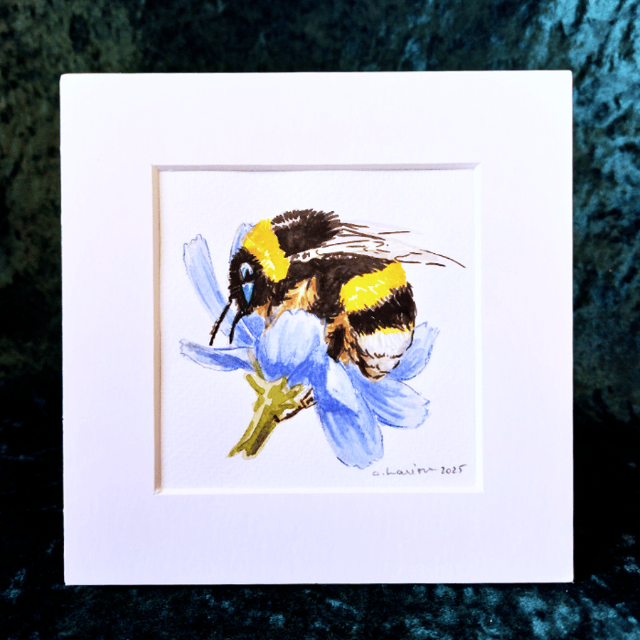 Bee on Blue Flower - Original Watercolour Painting