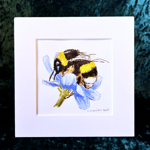 Bee on Blue Flower - Original Watercolour Painting