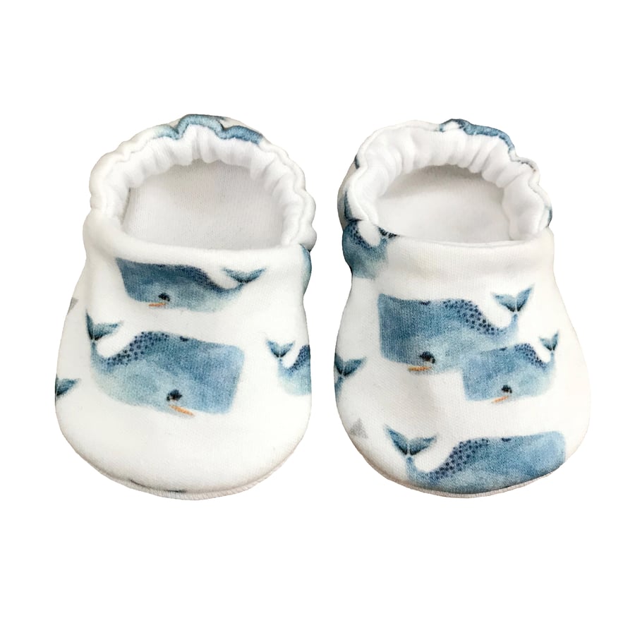 Blue Whale Baby Shoes Organic Moccasins Kids Slippers Pram Shoes Gift Idea 0-9Y