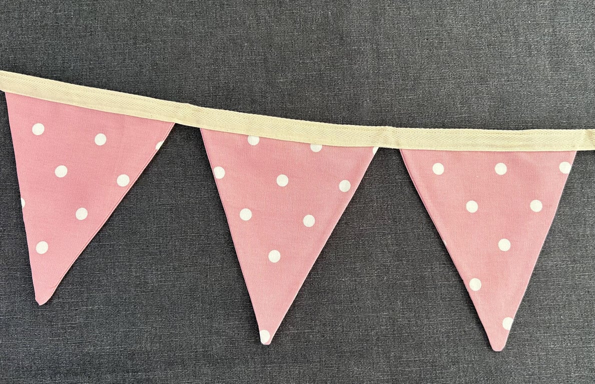 Pink Polka Dot Cotton Bunting, Cotton Nursery Decor, Party Decoration, Wedding G