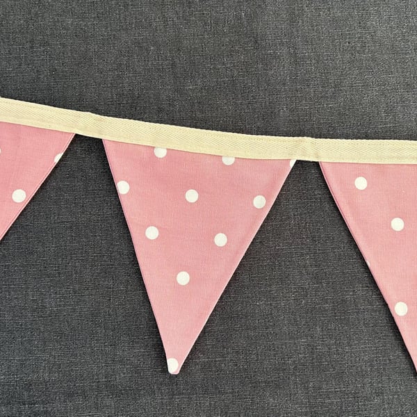 Pink Polka Dot Cotton Bunting, Cotton Nursery Decor, Party Decoration, Wedding G