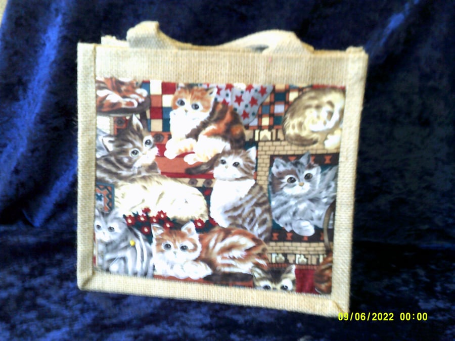 Small Jute Bag with Cats Pocket