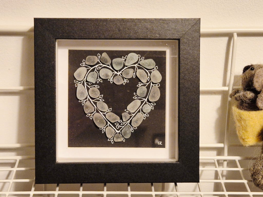 Gorgeous little handmade seaham seaglass heart sea glass in 12cmx12cm box frame