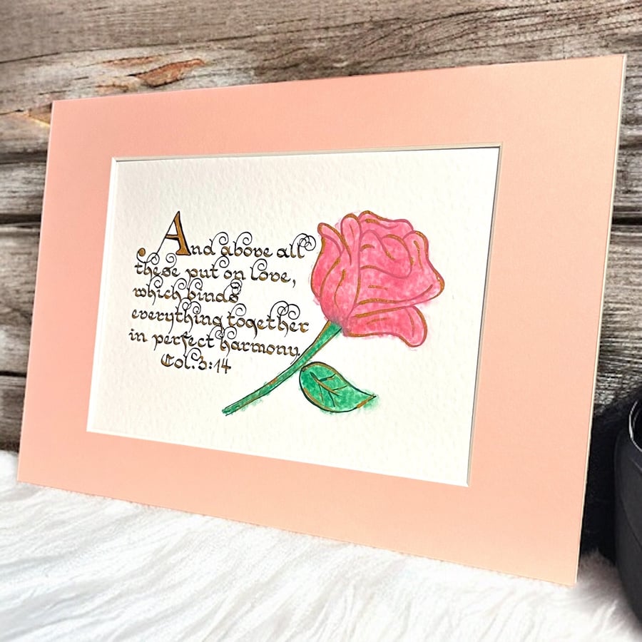 Above all these put on love Colossians 3:14 calligraphy scripture art