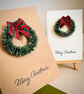 Mini Christmas wreath greeting card tartan bow pine ring holiday wishes 