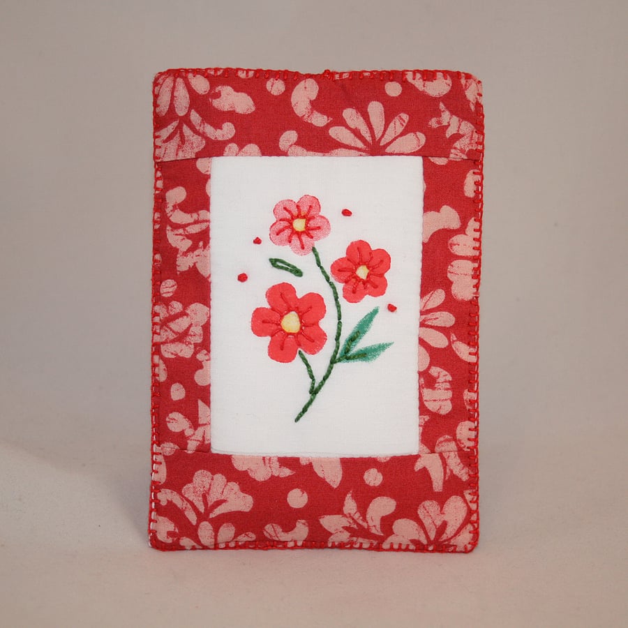Red Flowers Phone Case - Painted and Embroidered
